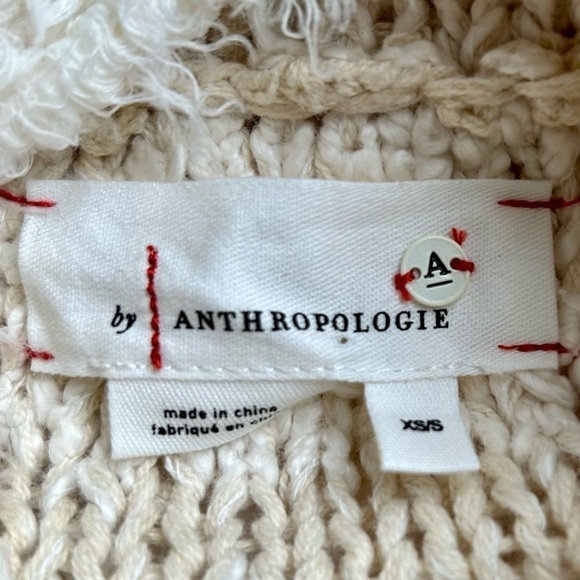 Anthropologie Marilyn Poncho Sweater Ivory White Fringe Mock Neck Size XS  / S - Picture 14 of 16